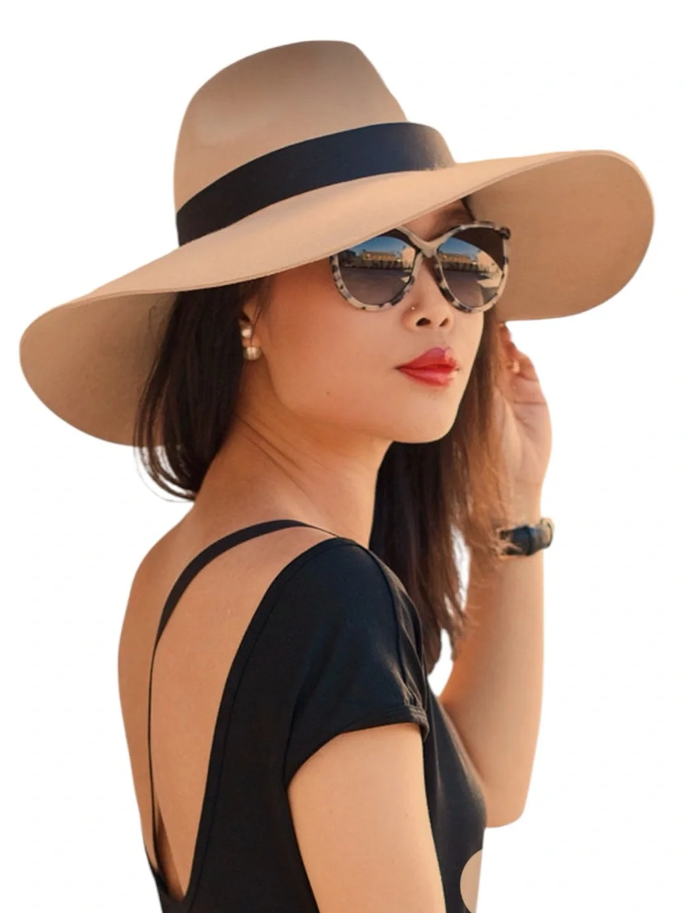 Michael Stars Tan Grande 100% Wool Fedora (with Wide Brim) Black Band OS